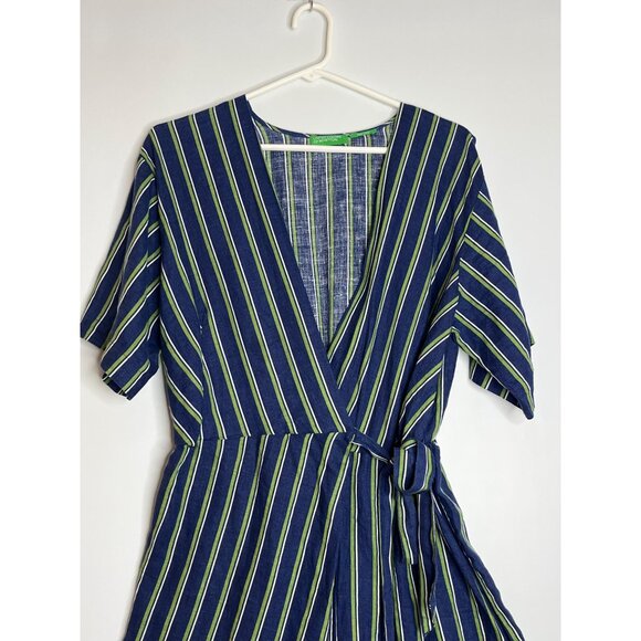 United Colors of Benetton Wrap Pure Linen Romper Short Sleeve Green Blue Medium - Picture 2 of 8